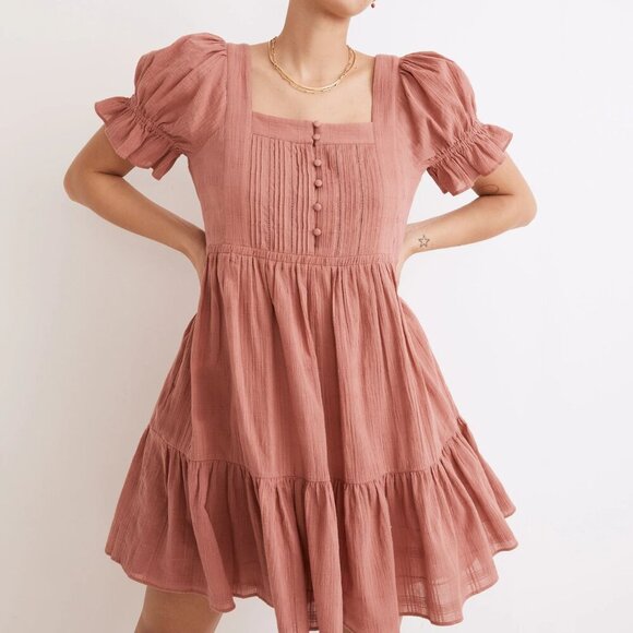 Madewell Dresses & Skirts - Madewell Puff Sleeve Cotton Mini Dress Large Vintage Quartz Pink